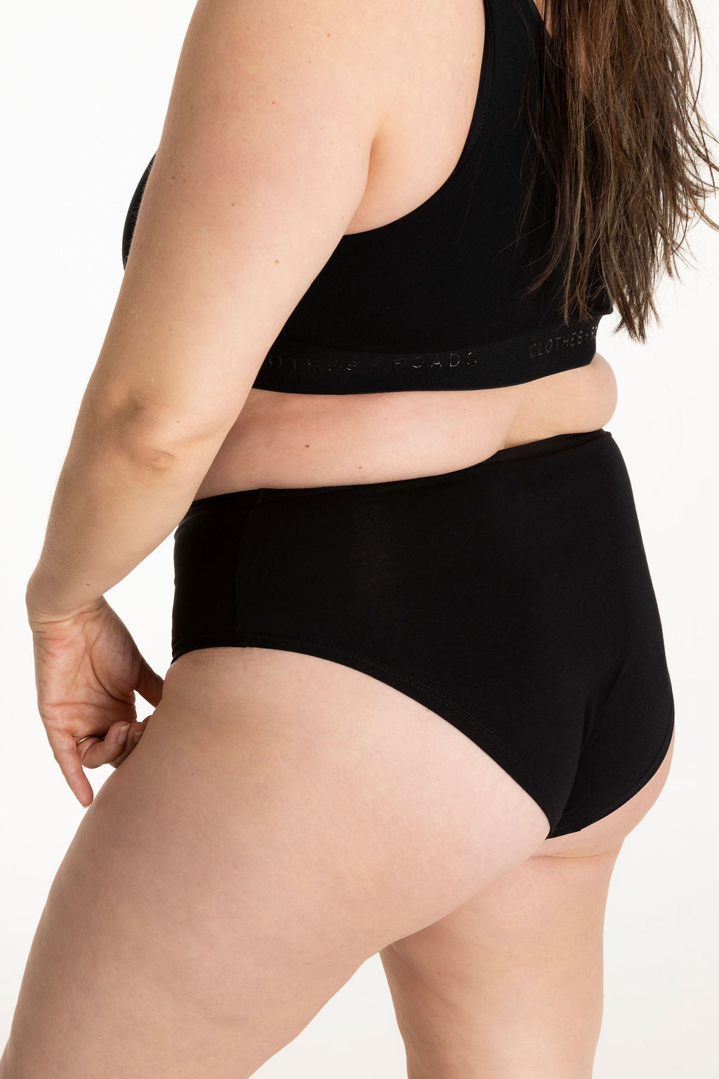 Black bralette and black high-waisted high-cut brief
