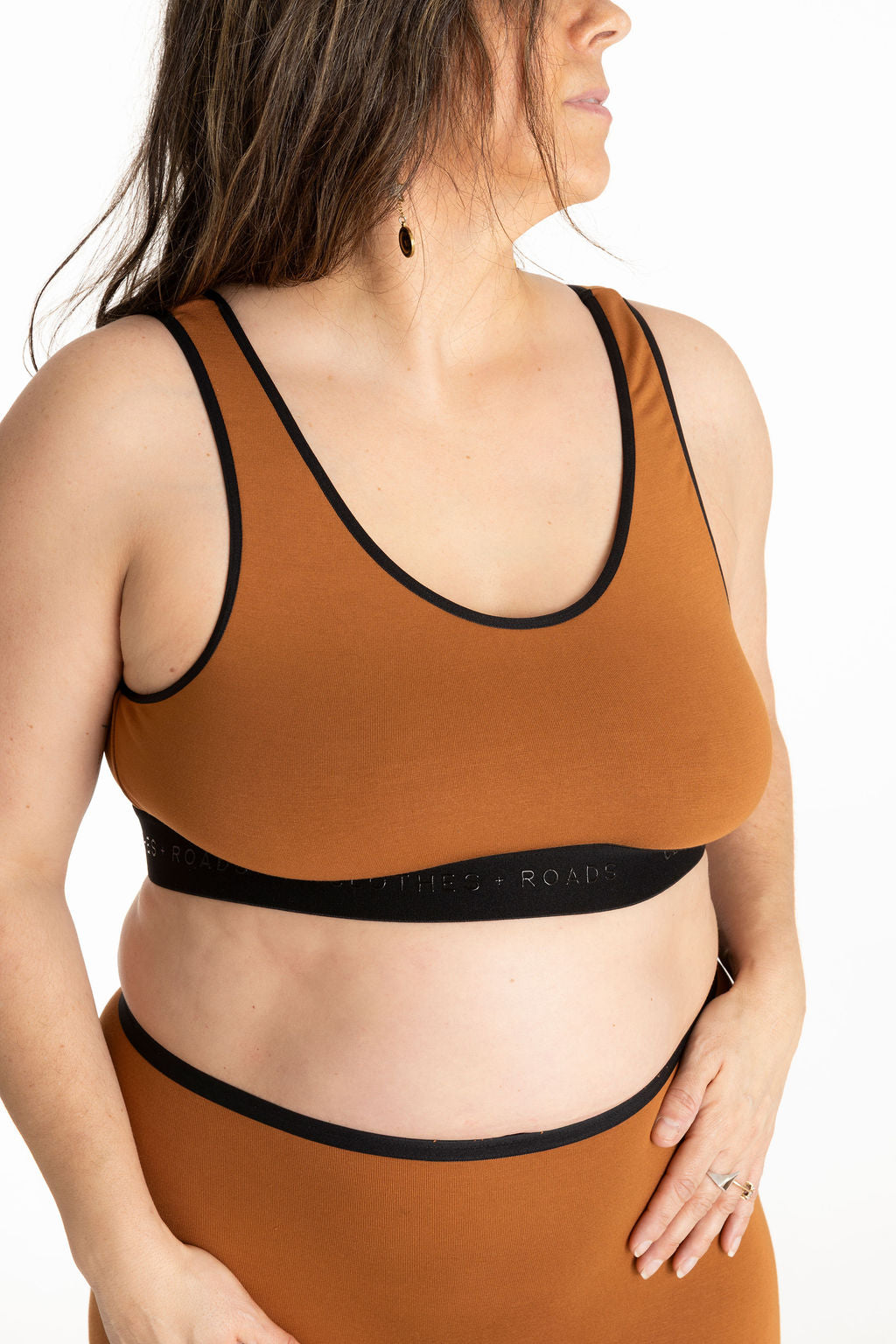 Redwood bralette and redwood long women's boxer, close-up