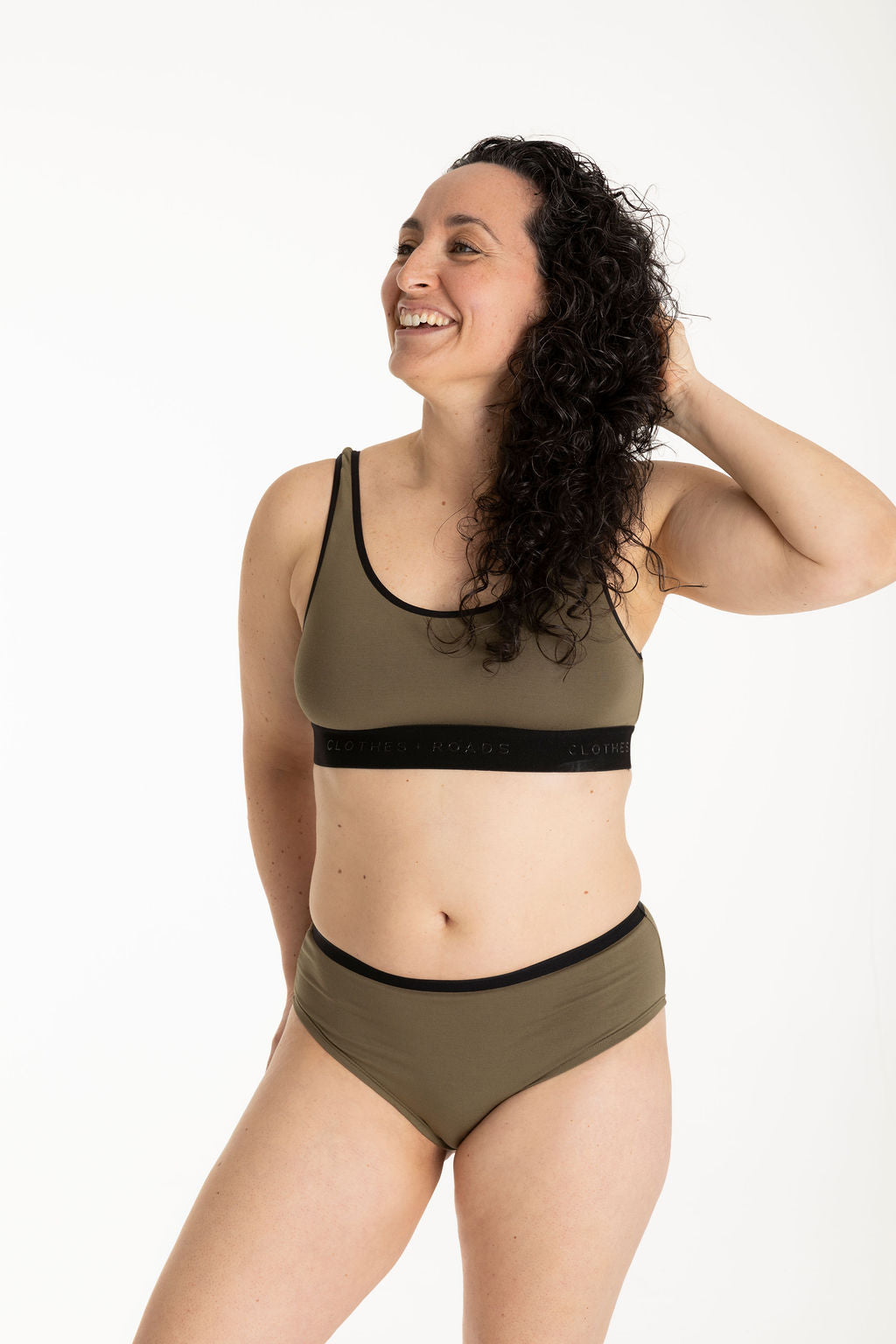 Olive bralette and olive high-cut brief