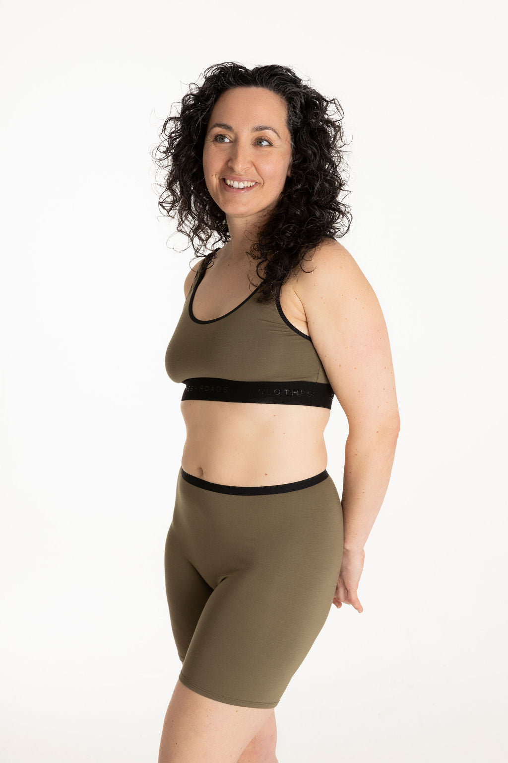 Olive bralette and olive long women's boxer