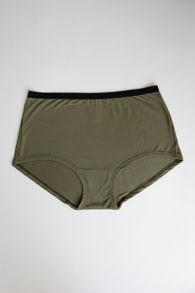 Green underwear with black waistband on a white background