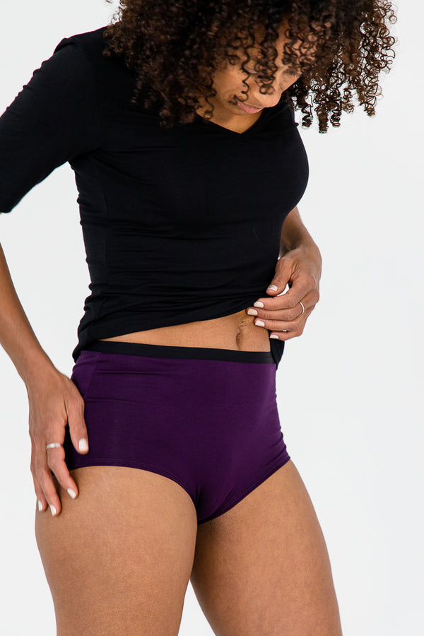 Agnes Orinda Women's 5 Packs High Rise Brief Stretchy Underwear Burgundy,  Purple, Black, Blue, Dark Black Large