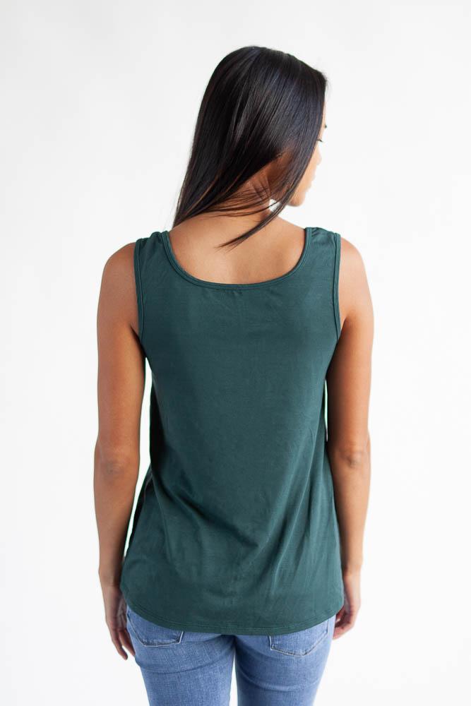 Back view of the tropical green reversible bamboo camisole.